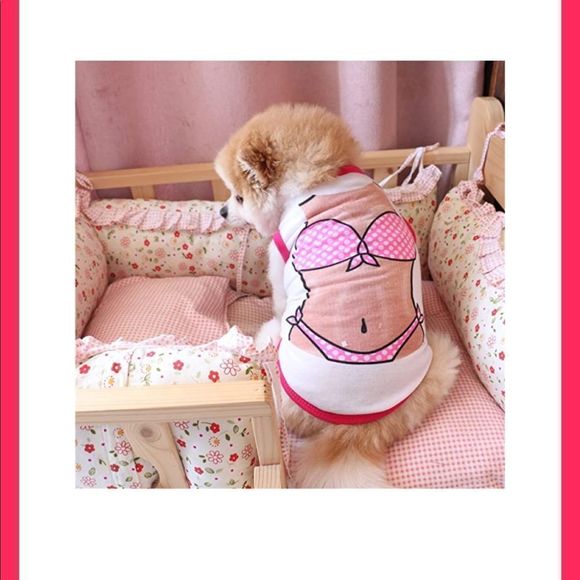2/$10; 4/$15 LAST ONE!! NWOT, Pink & White Bikini Little Pet Tee: Medium - Picture 2 of 3